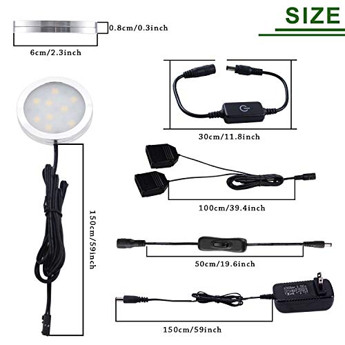 AIBOO Under Cabinet LED Puck Lights Kit with Touching Switch Dimmable for Kitchen Cupboard Closet Lighting (6 Lights,Warm White) - Thumbnail 4