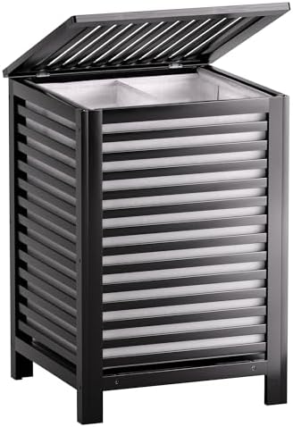 SMIBUY Double Laundry Hamper with Lid, 120L Bamboo Laundry Basket with Removable Liner Bag, 2-Section Clothes Divider Laundry Sorter for Laundry Room, Bathroom, Bedroom (Black)