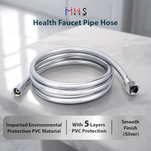 Image of MHS Premium Health Faucet Hose Pipe - Flexible Silver PVC Tube for Bathroom Hand Shower & Faucet | Durable & Leak-Proof | Heavy Duty Brass Fittings | Made in India (1 Meter)