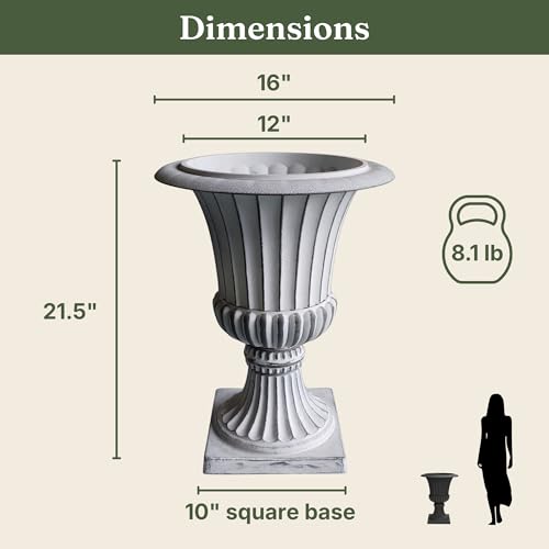 Austram Urn Planters 22", Set of 2, Tall Stone-Resin Pedestal Planters for Outdoor Plants, Large Front Porch Decor, Patio Garden Pots, Outdoor Urns for Entryway, Porch & Deck, White Plant Pot by Austram - Image 5