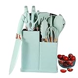 Ktchnhlprz 19-teiliges Küchenhelfer-Set, mint, Messerset, Messerblock, Schneidebrett, Küchenutensilien, Kochzubehör, Edelstahl, Silikon, platzsparende Station, Starterset für erste Wohnung