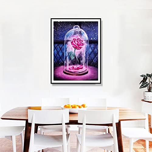 5D DIY Diamond Painting Kit,Beauty and The Beast Rose Cross Stitch Diamond Painting Crystal Embroidery Painting Mosaic Painting Suitable for Adults Bedroom Living Room Office Bar Wall Decor 30 x 40cm