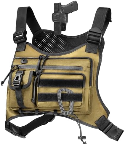 Chest Bag for Men,Running Pack Vest for Workouts,Water Resistant Sports Chest Pack For Hiking,Running Phone Holder Extra Storage(Khaki)
