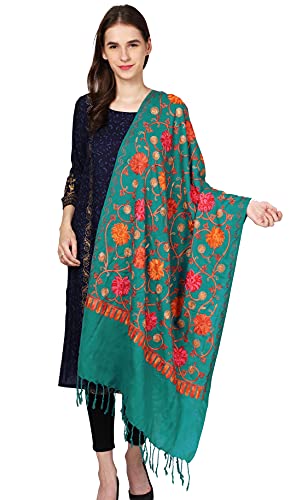 Weavers Villa SH-126-NEWGREEN Damen-Stolen, Kaschmir-Aari, bestickt, Blumenmuster, Größe M, Grün, Neu Grün, Medium Cover
