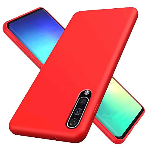YaMiDe hülle Kompatibel Samsung Galaxy A7 2018 Silikon Case Cover, Mit Displayschutzfolie, Stoßfest Anti Fingerabdruck Kratzfest Handyhülle, Rot Cover