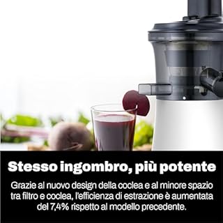 Classe Italy Estrattore di succo a Freddo 43 giri Compact Smart, Compatto e Silenzioso, Tecnologia Easy Clean, funzione risciacquo, Spremitura a Freddo, Rotazione Inversa