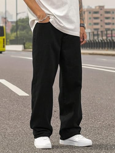 Image of London Hills Men's Relaxed Fit Baggy Jeans | Streetwear Style Loose Denim Pants for Casual Wear | Comfortable Cotton Blend Jeans with Trendy Wide Leg Fit