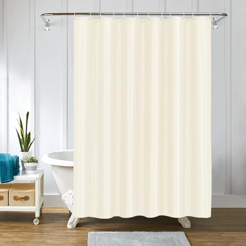 LUKDUNG 180 x 220 cortina de banho de poliéster têxtil, cortina de duche antimofo para casa de banho, cortina de duche de tecido impermeável lavável, cortina de duche com 12 ganchos bege