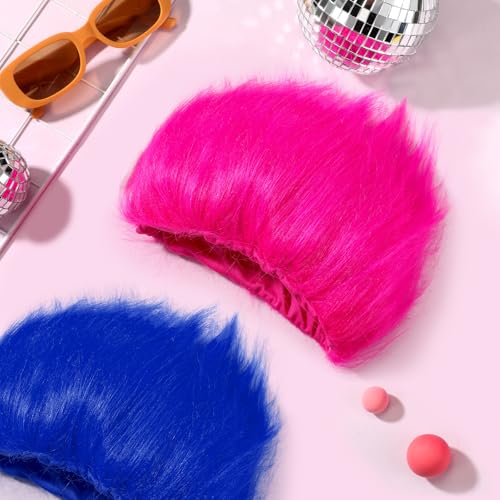 Image of Geyoga 2 Pcs Funny Wig Crazy Hair for Halloween Party,Royal Blue, Rose Red | Funny Colorful Wig Adults Use, Unisex Funky Hairband, Halloween Mardi Gras Cosplay Costume Party Accessories