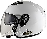ZLYJ Bluetooth Open Face Motorradhelm, Doppelvisier 3/4 Halbe Helme Eingebautes Lautsprecher-Headset-Mikrofon Für Die Automatische Beantwortung Der ECE-Zertifizierung D,XL