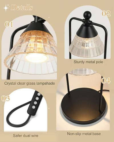 Candle Warmer Lamp with Timer Dimmer, Electric Wax Melt Warmer Lamp for Jar Candles Lights, Candle Lamp Warmer with 2 Bulbs, Birthday Gifts for Women, House Warming Gifts New Home Decor, Black
