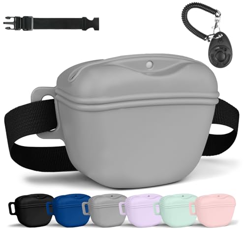 Aomig Sac Friandise pour Chien en Silicone, Accessoires Sac D'entraînement Doggie Treat Sac Pochette, Sacs de Nourriture Portables pour Les Promenades du...