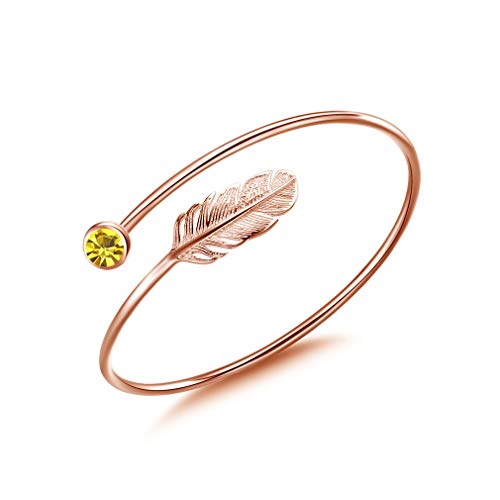 Jenny-BaBy Women Bracelet Vintage Style Adjustable Leaf Feather Bangle