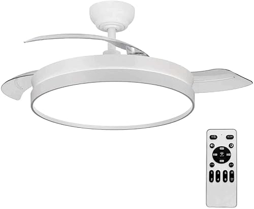 LEDUNI Ventilador de techo color Blanco 72W 7590lm,Aspas retráctiles,Motor DC 30W, Luz LED 42W Regulable en intensidad y color (tonalidad) Mando a distancia Controlador incorporado