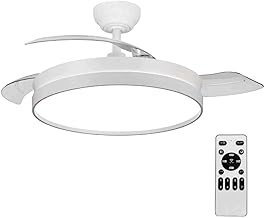 LEDUNI Ceiling Fan White 72W 7590lm 3 Retractable Blades, DC Motor 30W, LED Light 42W Dimmable in Intensity and Colour (Shade) Remote Control Built-in Controller