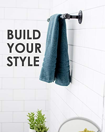 Industrial Pipe Towel Bar Fixture Set By Pipe Decor | Wall Mounted Diy Style, Heavy Duty Rustic Iron, Black Electroplated Rust Free Finish With Mounting Hardware For Kitchen Or Bath Hanging, 18 Inches #TOP4
