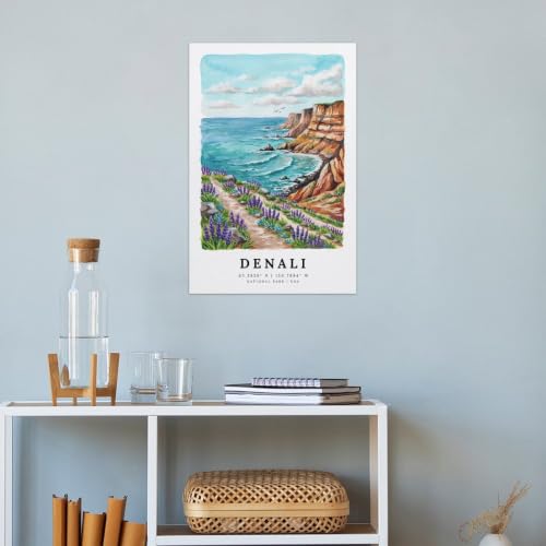 Poster Denali aquarelle vintage impression paysage grand format 60x90 cm
