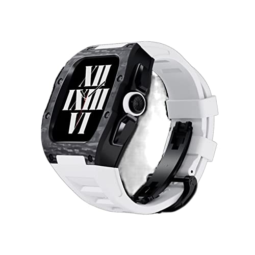 Boîtier en fibre de carbone pour Apple Watch 8 et 7 avec bracelet Viton luxueux