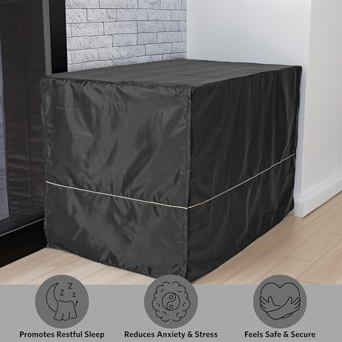 Hundeboxabdeckung, 122 cm, Größe XL, Schwarz, Polyester-Sichtschutz für Hundeboxen, passend für die meisten Standard-Boxen, maschinenwaschbar, hilft Bellen & Kauen zu reduzieren