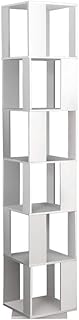 Huisen Furniture Rotating 6 Tiers Bookshelf Wooden Corner Floor Standing Unit Display and Storage Rack Tall Slimline Bookcase Living Room Bedroom Kids Room Small Space