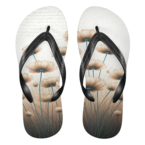 Burbuja Beige Brown Poppy Flowers Flip Flops for Women Men, Soft Thong Sandals Rubber Slippers for Pool Beach Essentials