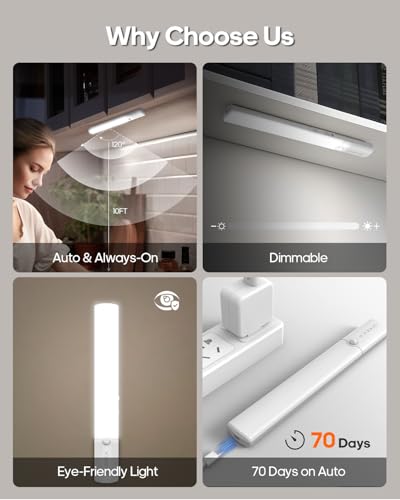 Image of Motion Sensor Light Indoor, Rechargeable Battery Operated Under Cabinet Lighting Wireless, Closet Lights Motion Sensored Night Light,Under Counter Lights for Kitchen, Shelves, Stair