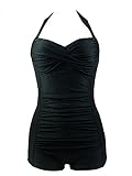 Zando Lady's Stylish Plus Size Swimwear Retro Halter Top Bathing Suits Vintage One Piece Swimsuit with Boyshort for Women Tummy Control Swimsuit Vintage Black 3XL (US Size 10-12)
