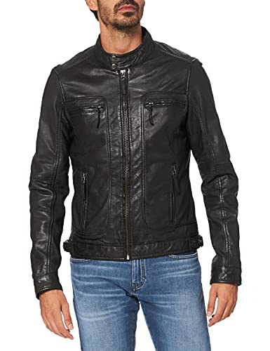 Oakwood 60901 - Veste en cuir - Col à boutons - Manches longues - Homme - Noir -XL (Taille fabricant: XL)