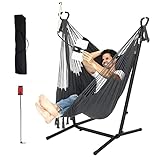 Hammock Chair with Stand and Foot pad Double Hammock Chair Bohemian Style with Tassel Mobile Phone Support manually Adjustable Swing Indoor and Outdoor Garden Porch Capacity 400 pounds