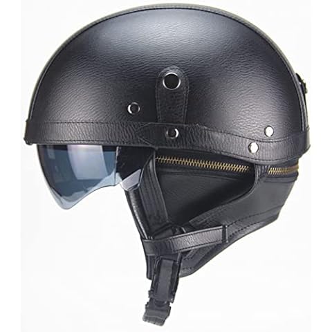 BAUTI Leather Half Helmet with Visor Cover