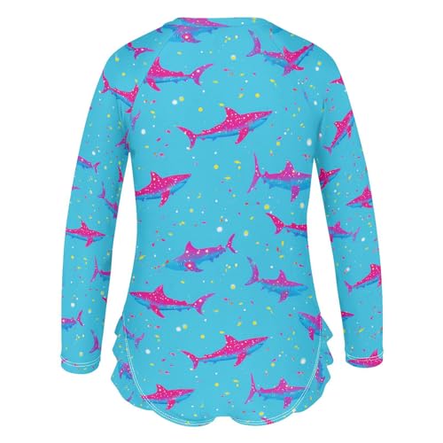 ALAZA Fish Shark Blue Girls One Piece Swimsuit Long Sleeve Rash Guard Swimsuits UV 50+ Swimwear Zipper3