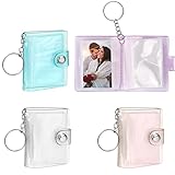 4 Stück Mini Fotoalbum 2 Zoll Foto-Schlüsselanhänger Album mit Schlüsselanhänger 24 Taschen Foto Kartenhalter Kleines für DIY Geschenkideen Freunde Familie, Blau,lila,rosa