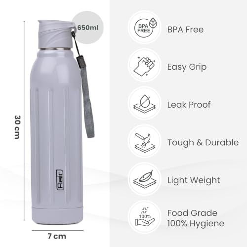 Image of FLAIR Arrow 900 Stainless Steel Water Bottle Set of 3 (650 ml Each), Assorted, Hot & Cold, Leakproof, BPA-Free, ISI Certified, Stainless Steel Bottle for Office, Gym, Travel, Trekking & Outdoor Sports