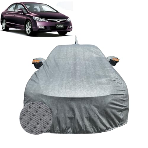 Image of Car Cover for Honda Civic (2006-2013) | 100% Waterproof Cover with Reflective Mirror Pockets | Dustproof, Scratchproof, Heatproof Honda Civic Car Cover |Soft Cotton Lining| Grey