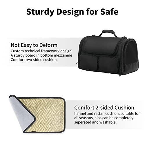 Image of FUKUMARU Cat Carrier, Soft-Sided Small Dog Carrier, Large Cat Travel Bag with 4 Mesh Windows, Airline Approved Pet Carrier with 4 Storage Pockets, Rollable Cover for Nervous Cats (Black)