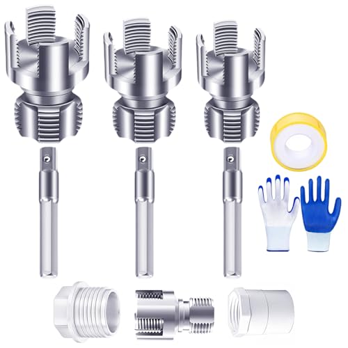 3PCS 1/2 3/4 1 PVC Pipe Threader Internal & External Pipe Thread Cutting Tool 4 in 1 Water Pipe Wrench Plastic Pipe Threading Tool for Electric Drill Compatible Repair Plumbing Projects DIY Home