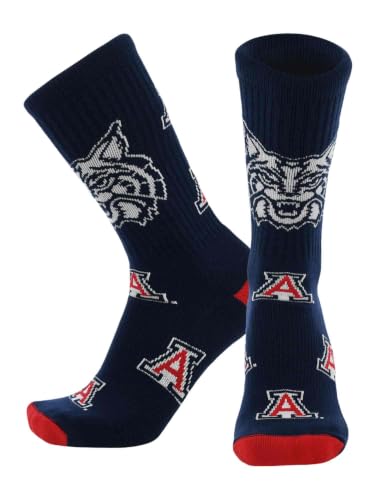 TCK Arizona Wildcats Socks - Mens & Womens NCAA Sports Fan Apparel - Mayhem Crew (Navy/Scarlet, Made in USA, Medium)