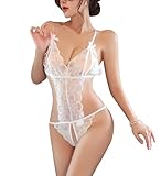DEDLSEME Damen Dessous Sexy Spitze Unterwäsche Unten öffnen Bodysuit Nachtwäsche
