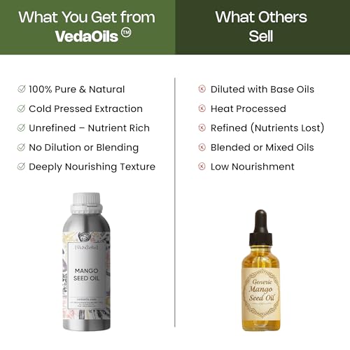 Image of VedaOils Mango Seed Oil 100ml | Undiluted Natural Extract for Skin Radiance | Supports Hair Strength, Facial Nourishment & Deep Moisture | Lightweight Care Solution