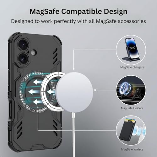 Image of ShieldTech Back Cover Case for Apple iPhone 16 Plus | 360 Protection Mobile Phone Case Mag-Safe | Camera Protection | i Phone 16 Plus Back Cover | iPhone 16Plus - Black TPU+PC
