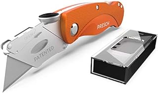 Presch Utility Knives - Foldable Professional Extra-Sharp Metal Cutter Knife - 10 Spare Blades for Cutting Carpet and for Tradesman - Folding Knife