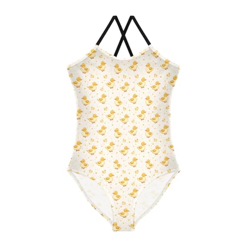 senya Girls Swimsuits One-Piece Swimwear Tie Bathing Suit Beach Summer Round Neck 5-6T Yellow Duck Star Pattern