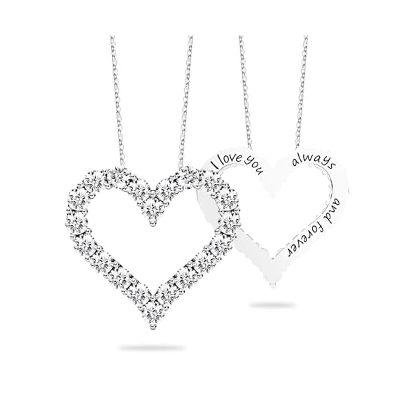 Heart Pendant Necklace for Her Moissanite Lab-Created Gem Jewelry for Women I Love You S925 Sterling Silver Gifts to Wife Girlfriend Mom Daughter Anniversary Birthday Christmas Valentines Day