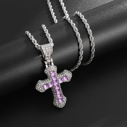 Collier croix violette TABOJS : sublimez votre tenue de soirée avec ce bijou en strass