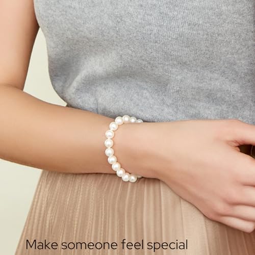 The Pearl Source White Freshwater Pearl Bracelet for Women - Cultured Pearl Bracelet with 14k Gold Plated Clasp with Genuine Cultured Pearls, 7.0-7.5mm Pearl Gifts for Anniversary3