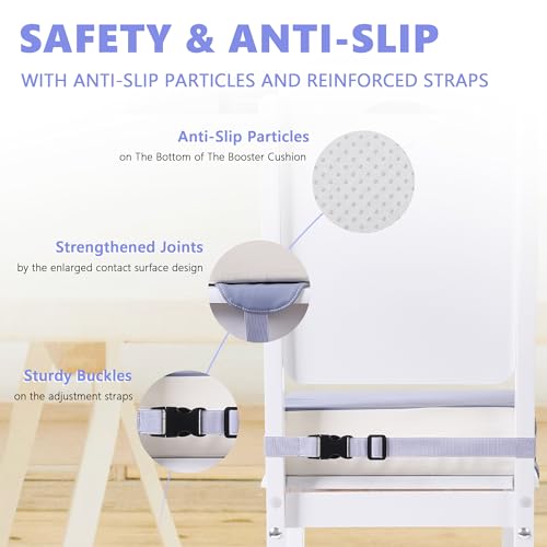 Image of Booster Seat for Kitchen Chair, Toddler Booster Seats for Dining Table with Adjustable Straps Portable for Travel Camping Eating, Booster Cushion for Table for Baby Child Infant Kid Boy Girl