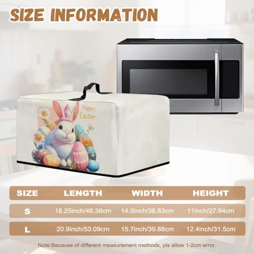 Image of Countertop Microwave Cover Convection Oven Cover Dust-Proof Toaster Oven Protector Happy Easter Print, S, 18.25 x 14.5 x 11 Inches, Cute Bunny Easter Egg Daisy Beige