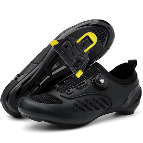 PENXZT Zapatillas de Ciclismo para Hombre Mujer, Zapatos Bicicleta de Carretera Compatibles con SPD/SPD-SL Lock System Unisex Respirables,Negro,36 EU