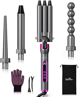 Curling Iron 3 Barrel Hair Waver,Siyaluens 4 in 1 Curling Wand Set with 4 Interchangeable Ceramic Tourmaline Barrels 0.35-1inch,LCD Temp Control Instant Heat Up,Hair Crimper with Glove & 2 Hair Clips