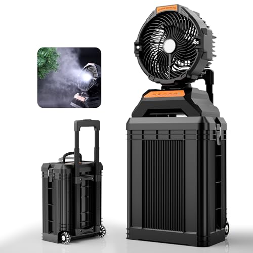 WESTTREE Misting Fan Portable Rechargeable with 4 Gal Large Bucket Mist Fan with Retractable Handle & Oscillating Mister Outdoor Camping Cooling Fan for Patio/Beach/Fishing/Golf/Travel Essentials